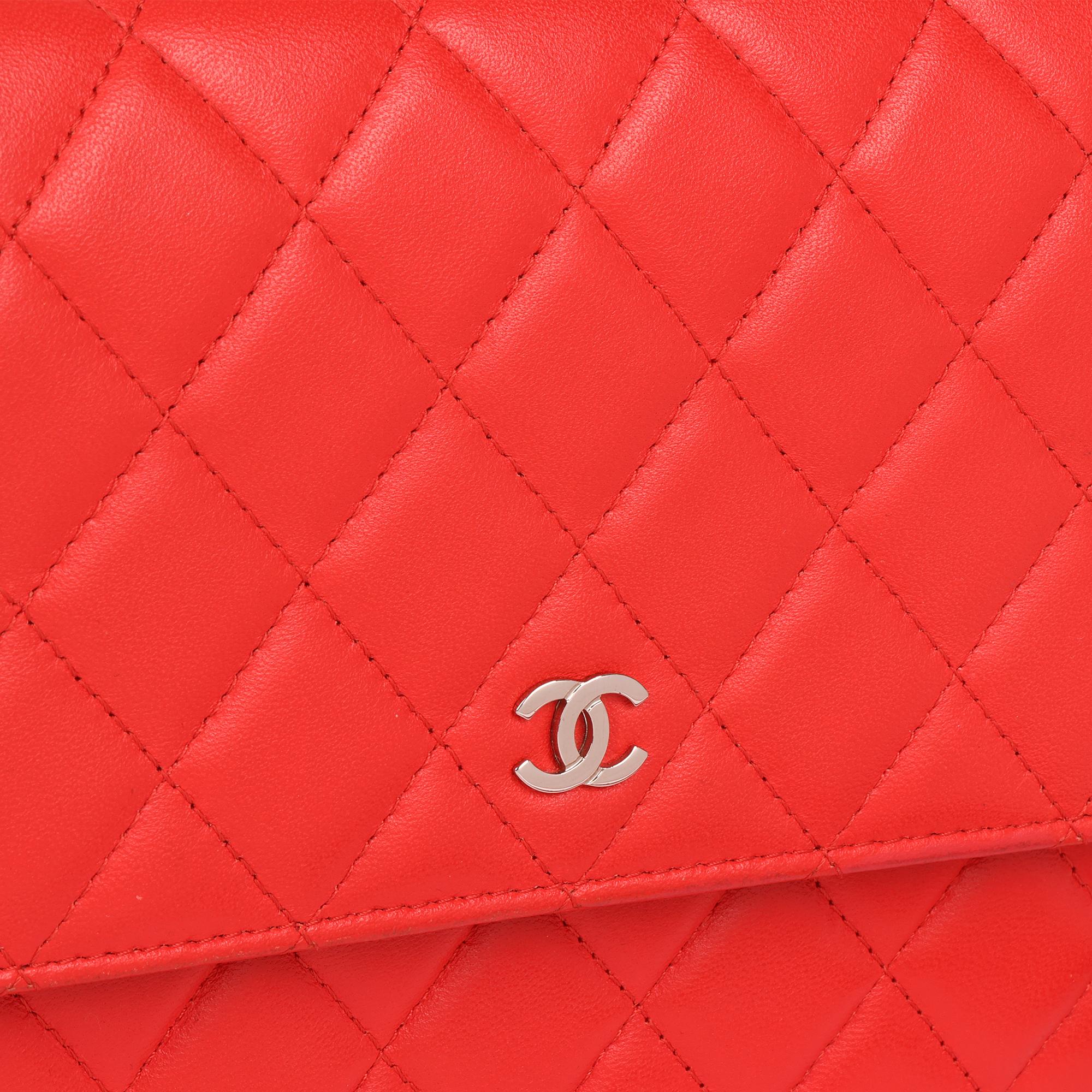 Women's CHANEL Red Quilted Lambskin Square Wallet-on-Chain WOC