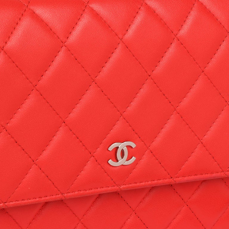 CHANEL Red Quilted Lambskin Square Wallet-on-Chain WOC at 1stDibs