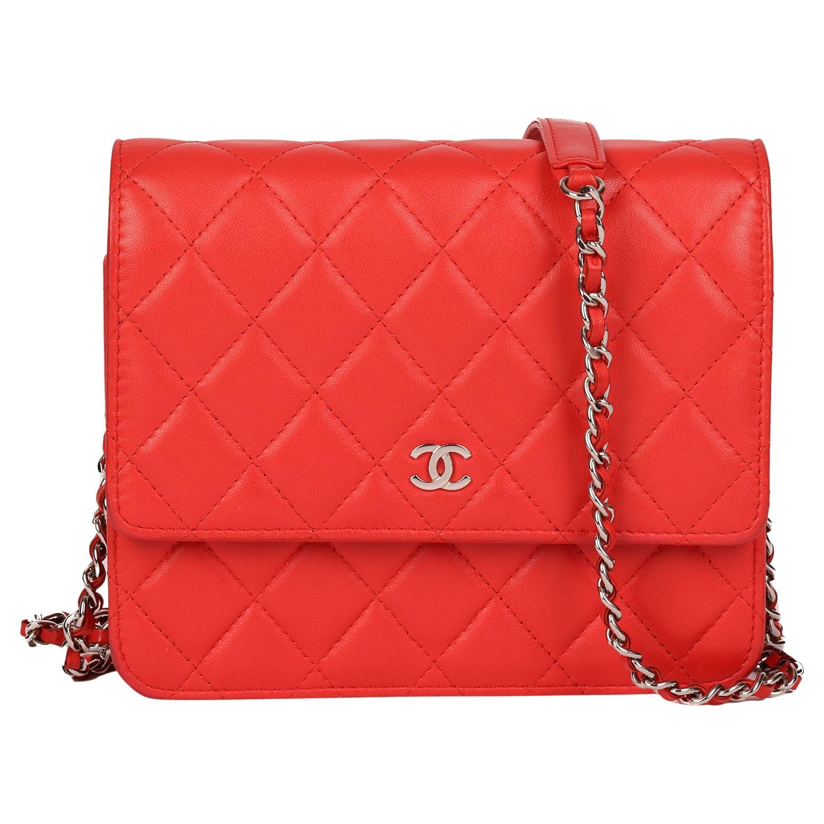 CHANEL Red Quilted Lambskin Square Wallet-on-Chain WOC at 1stDibs