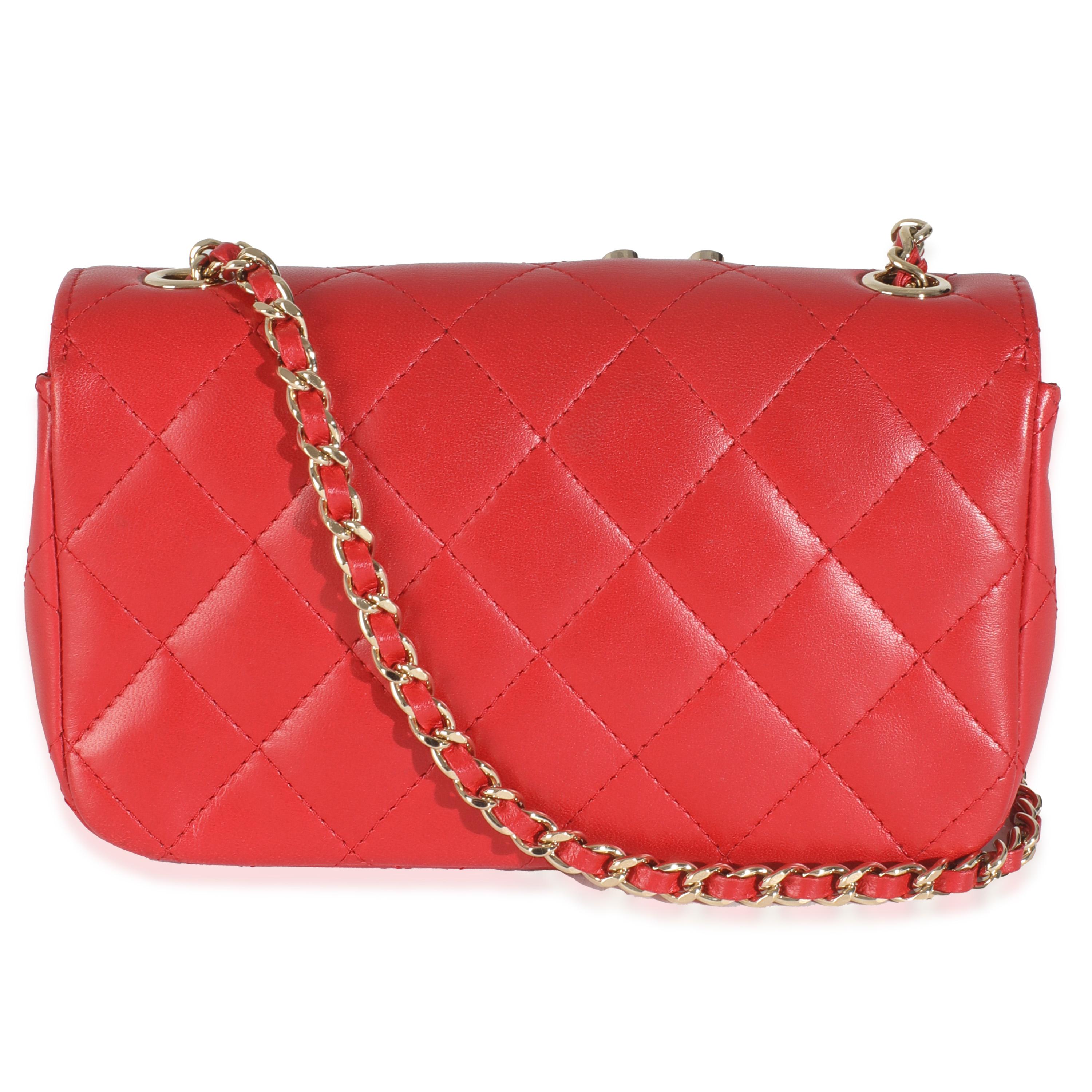 Listing Title: Chanel Red Quilted Lambskin V For Victory Mini Flap Bag
SKU: 145351
Condition: Pre-owned 
Condition Description: A timeless classic that never goes out of style, the flap bag from Chanel dates back to 1955 and has seen a number of
