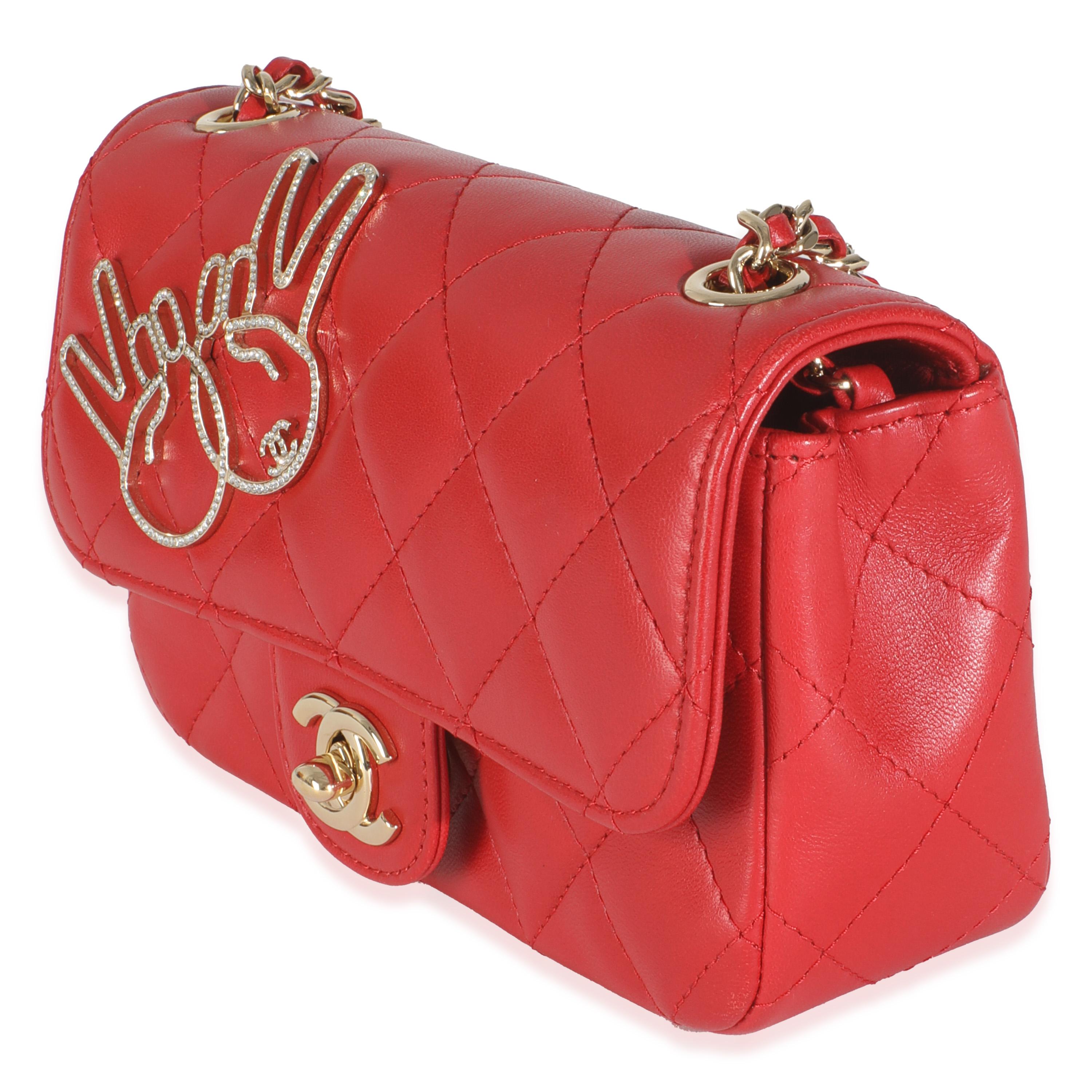 Women's Chanel Red Quilted Lambskin V For Victory Mini Flap Bag For Sale