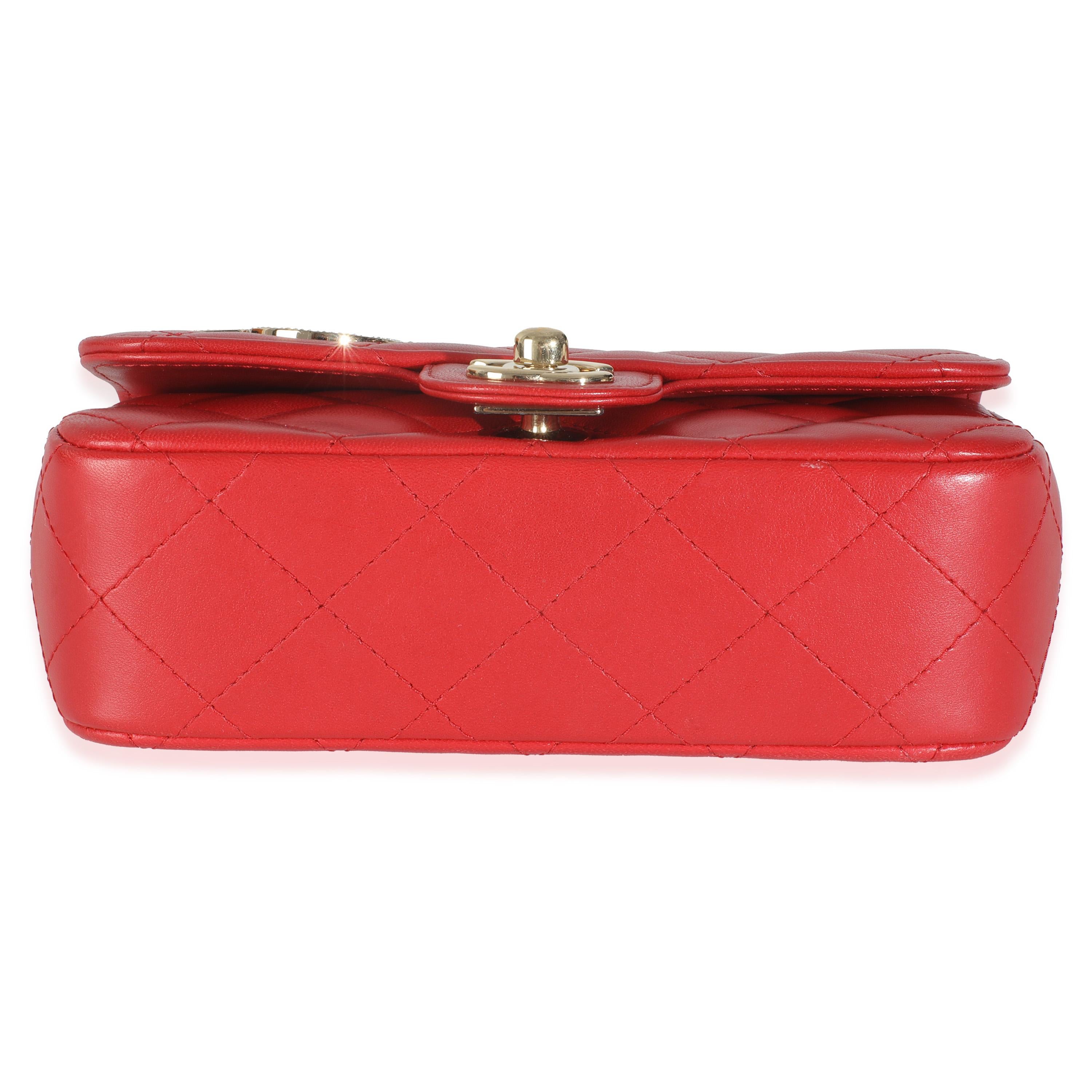 Chanel Red Quilted Lambskin V For Victory Mini Flap Bag For Sale 4