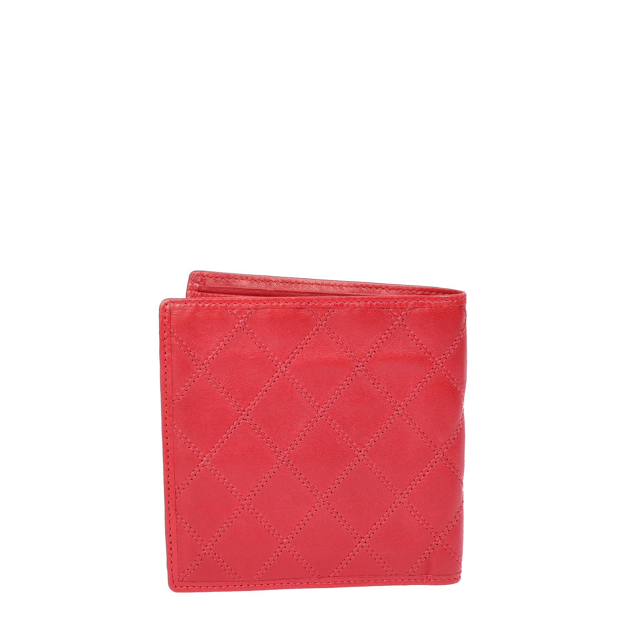 Women's or Men's Chanel Red Quilted Lambskin Vintage Bi Fold Wallet  For Sale
