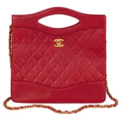 CHANEL Red Quilted Lambskin Vintage Classic Shoulder Tote