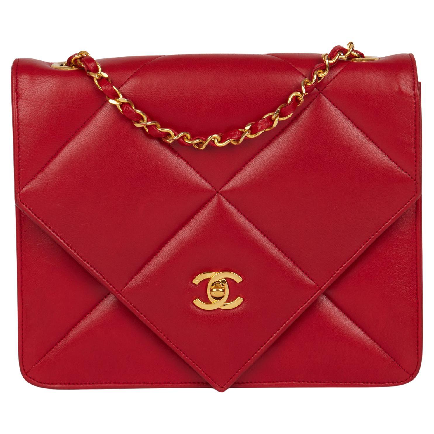 CHANEL Red Quilted Lambskin Vintage Classic Single Flap Bag