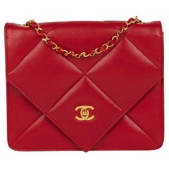 CHANEL Red Quilted Lambskin Retro Classic Single Flap Bag