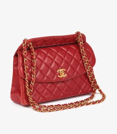 Chanel Red Quilted Lambskin Vintage Medium Classic Single Flap Bag With Pouch