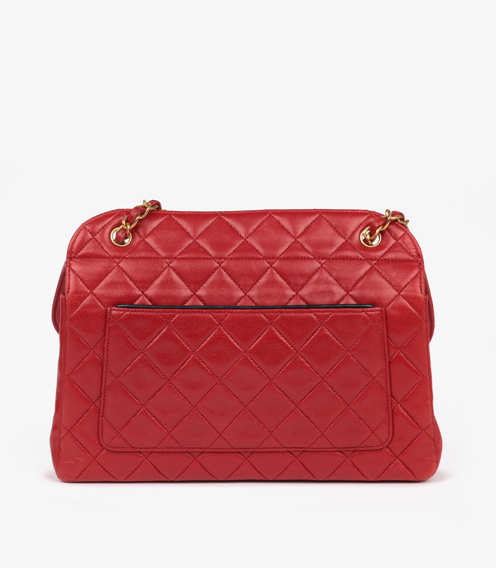 Chanel Rote gesteppte Vintage Medium Classic Single Flap Tasche mit Beutel aus Lammfell im Angebot 1