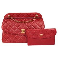 Chanel Red Quilted Lambskin Vintage Medium Classic Single Flap Bag With Pouch