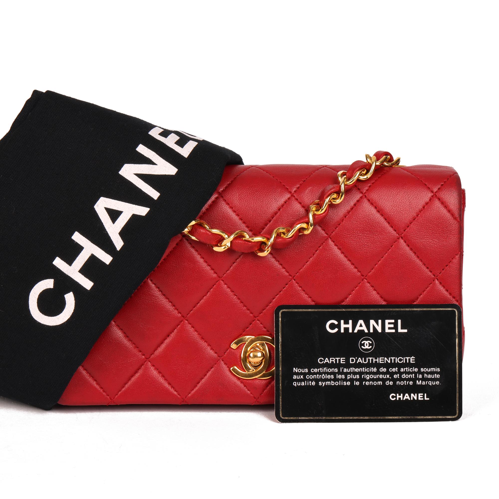 CHANEL Red Quilted Lambskin Vintage Mini Full Flap Bag For Sale 6