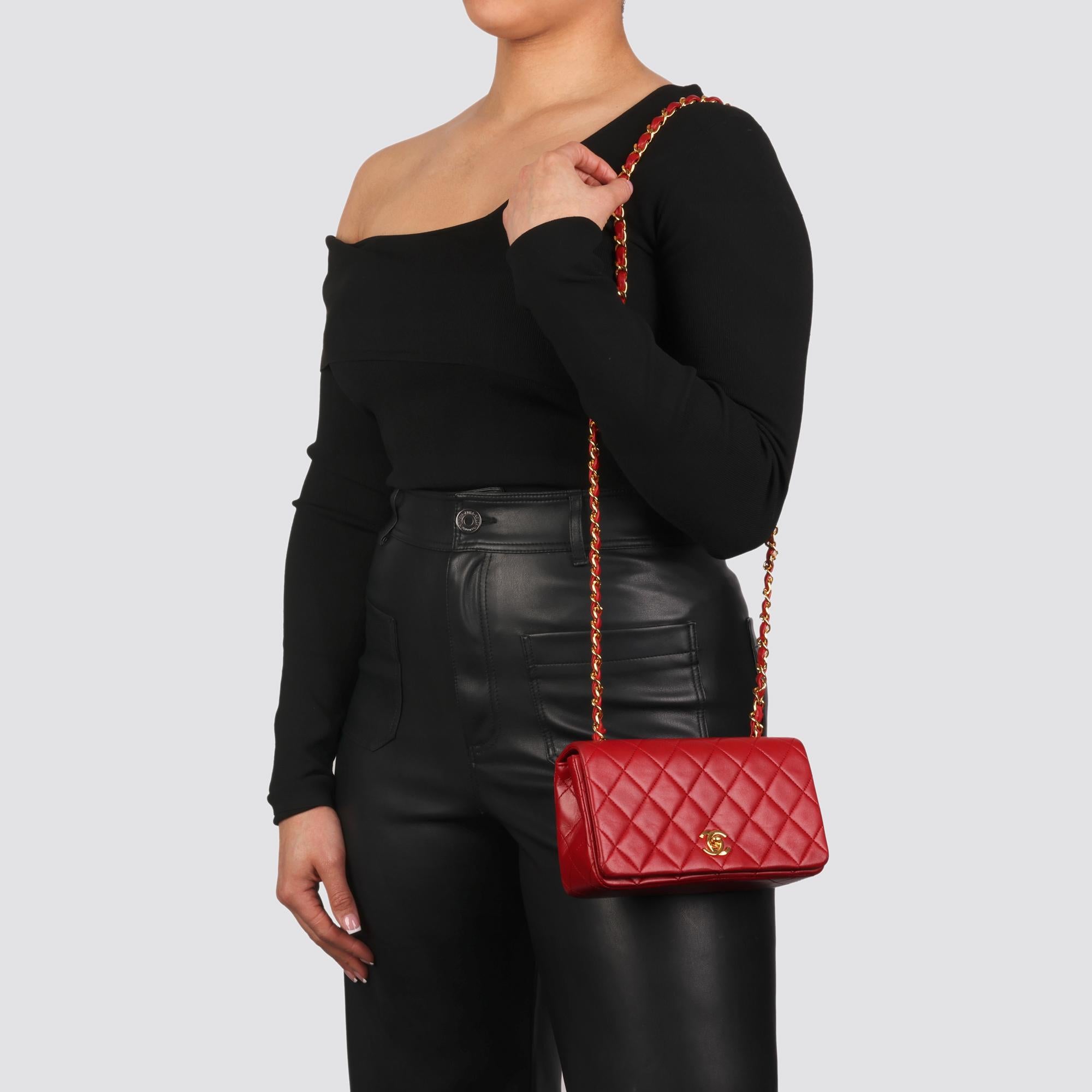 CHANEL Red Quilted Lambskin Vintage Mini Full Flap Bag For Sale 7