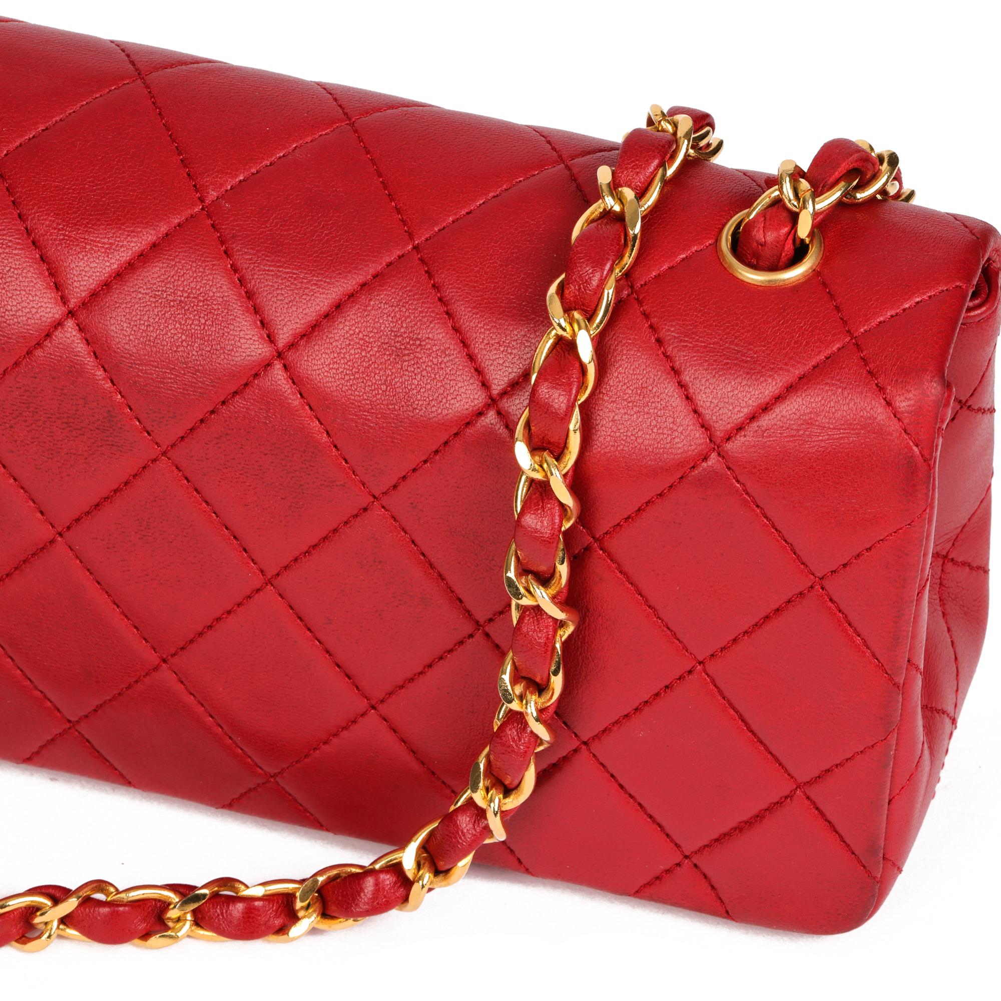 CHANEL Red Quilted Lambskin Vintage Mini Full Flap Bag For Sale 2