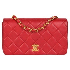 CHANEL Red Quilted Lambskin Vintage Mini Full Flap Bag
