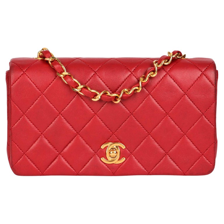 CHANEL Red Quilted Lambskin Vintage Mini Full Flap Bag For Sale at