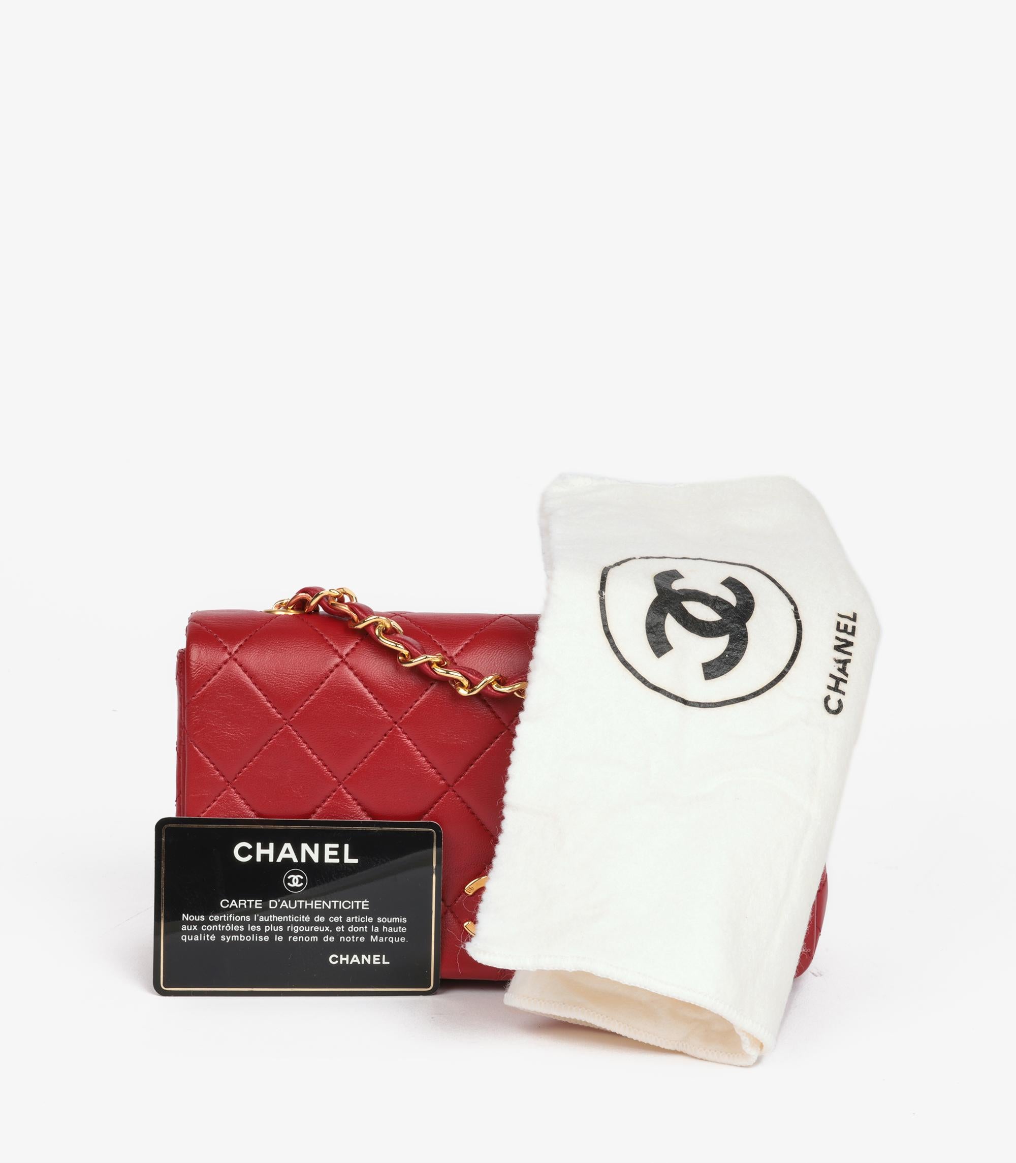 Chanel Red Quilted Lambskin Vintage Rectangular Mini Full Flap Bag For Sale 7