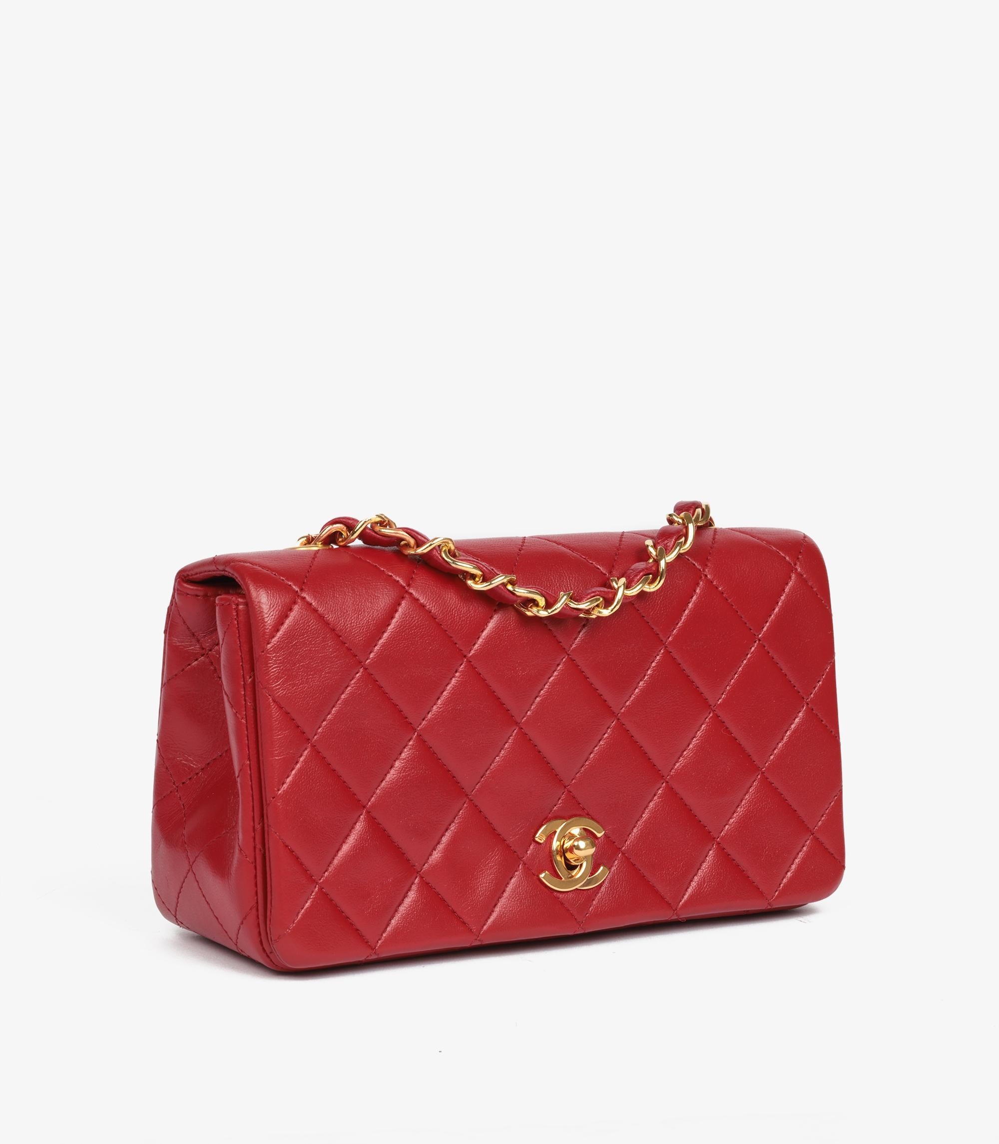 Chanel Red Quilted Lambskin Vintage Rectangular Mini Full Flap Bag In Excellent Condition For Sale In Bishop's Stortford, Hertfordshire