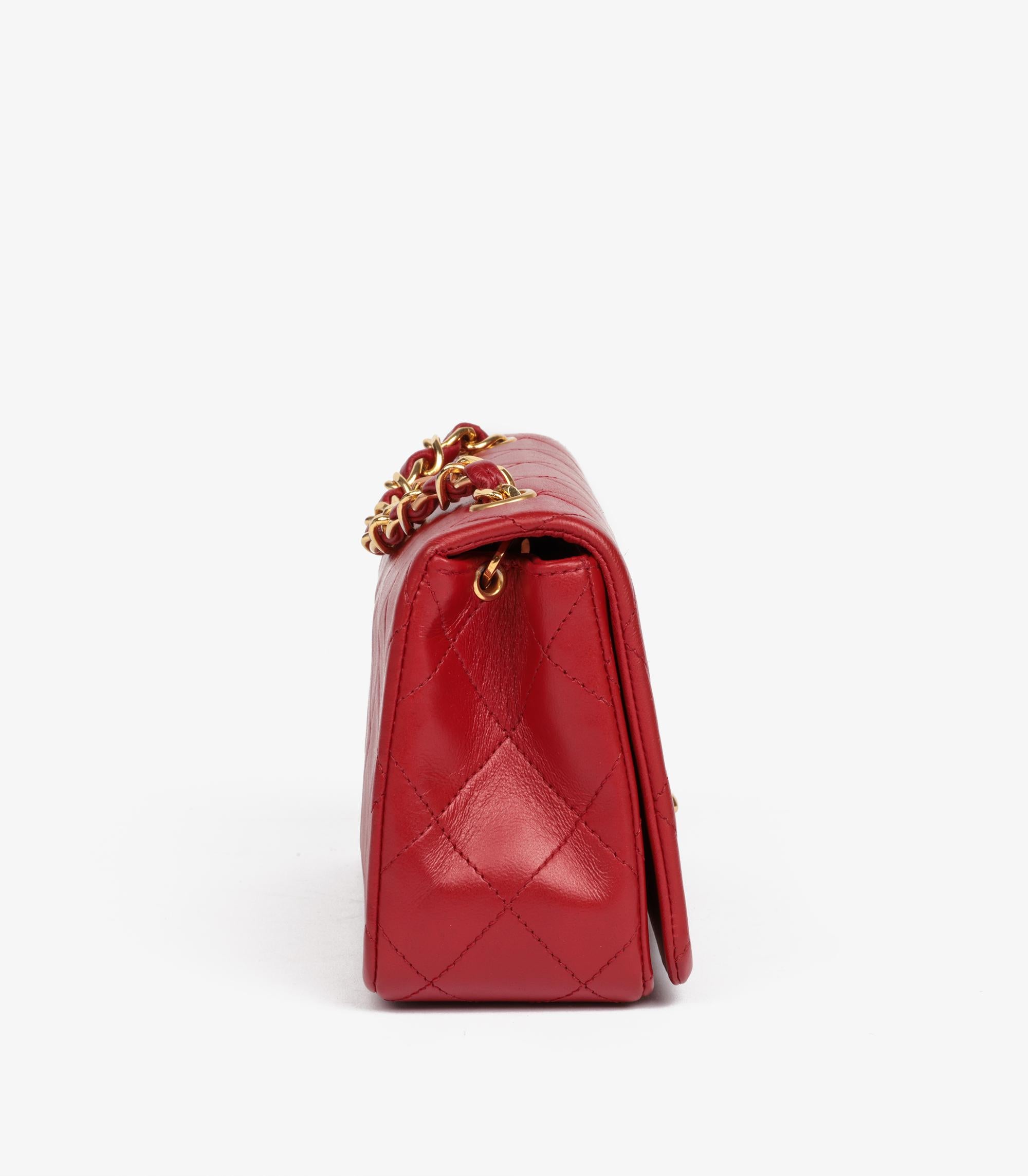 Women's Chanel Red Quilted Lambskin Vintage Rectangular Mini Full Flap Bag For Sale