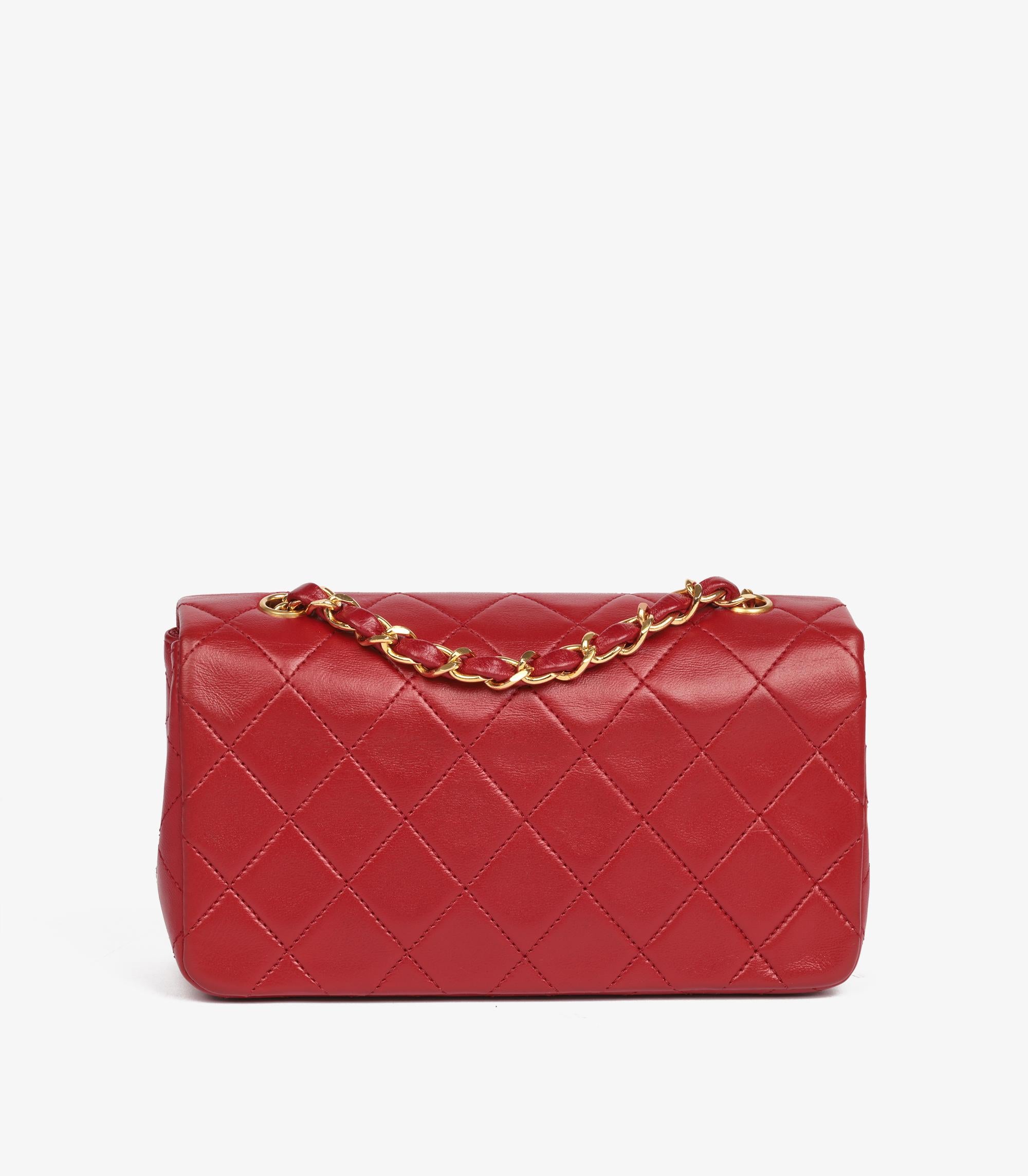 Chanel Red Quilted Lambskin Vintage Rectangular Mini Full Flap Bag For Sale 1