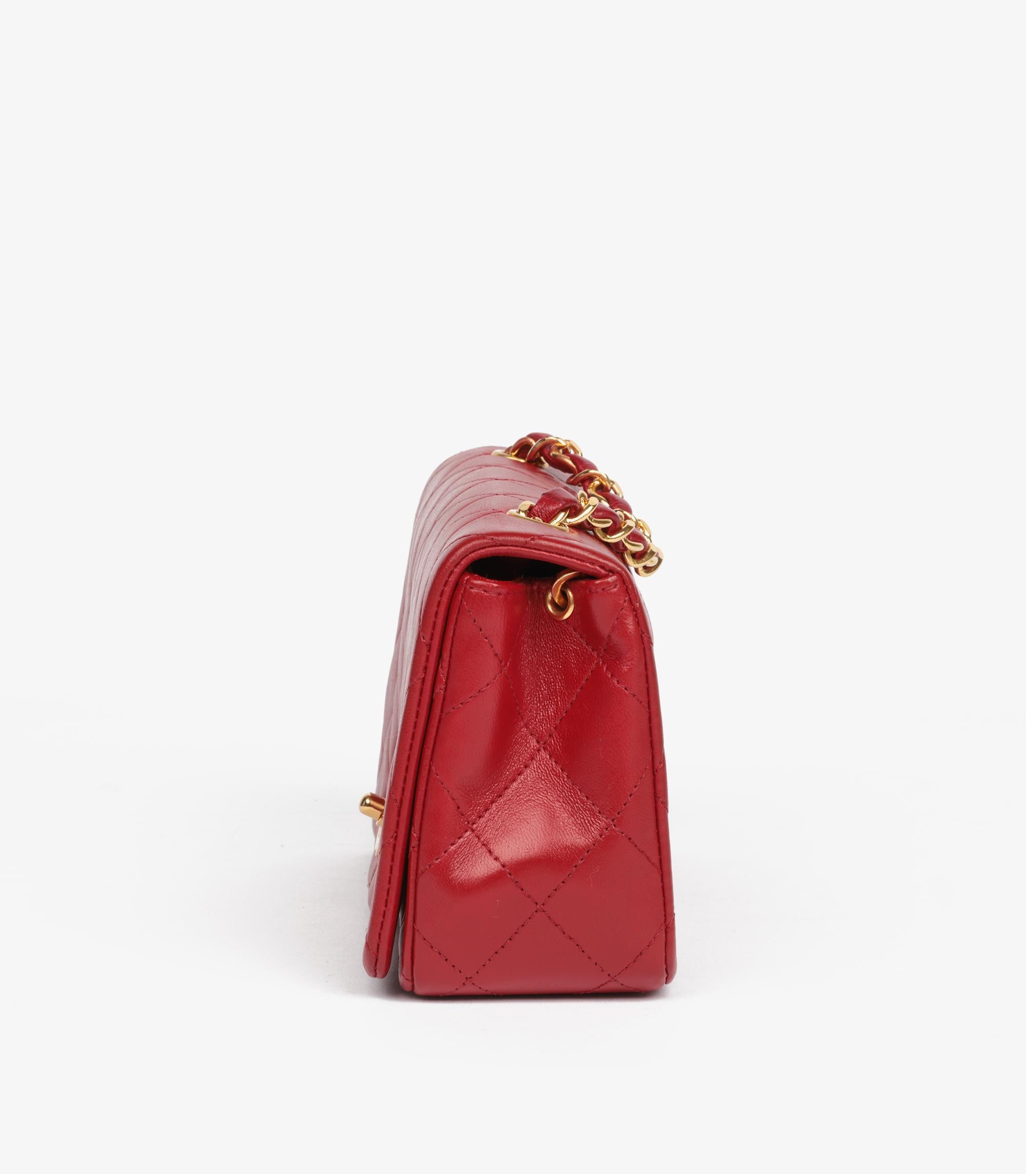 Chanel Red Quilted Lambskin Vintage Rectangular Mini Full Flap Bag For Sale 2