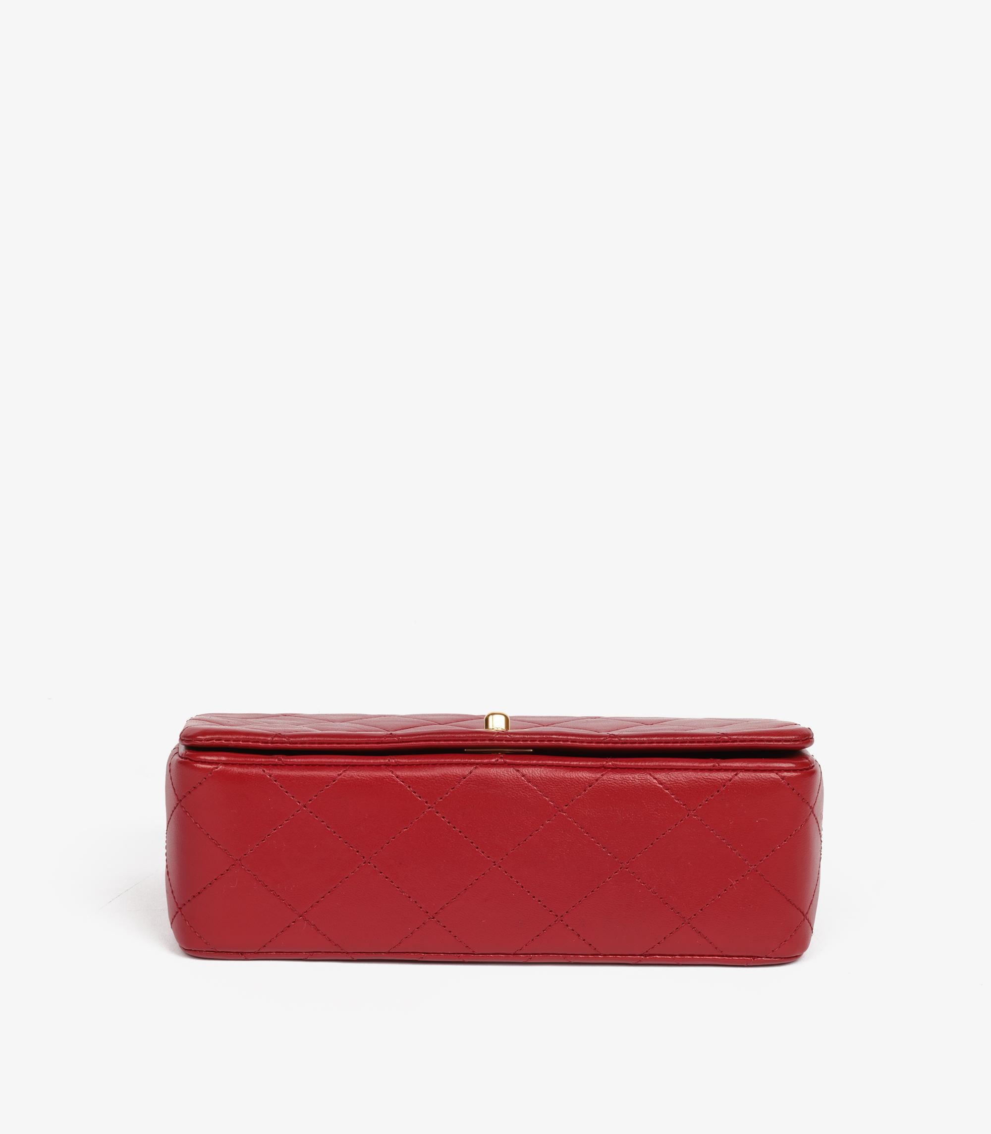 Chanel Red Quilted Lambskin Vintage Rectangular Mini Full Flap Bag For Sale 3