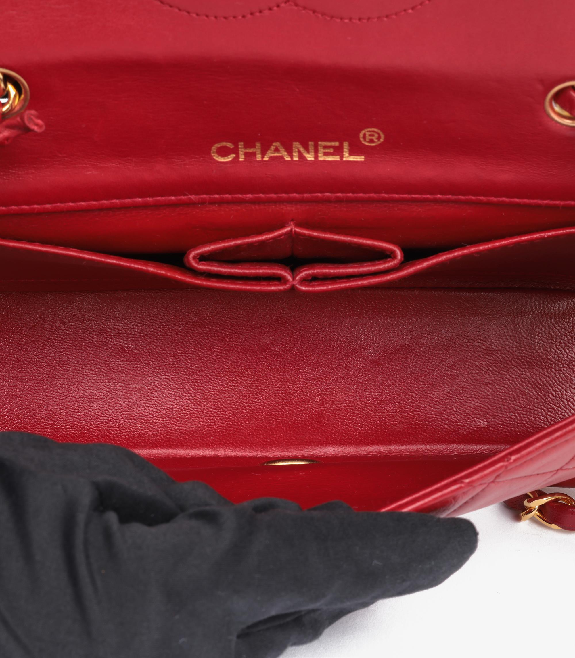 Chanel Red Quilted Lambskin Vintage Rectangular Mini Full Flap Bag For Sale 4