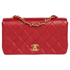 Chanel Rotes gestepptes Lammfell Vintage Rectangular Mini Full Flap Bag