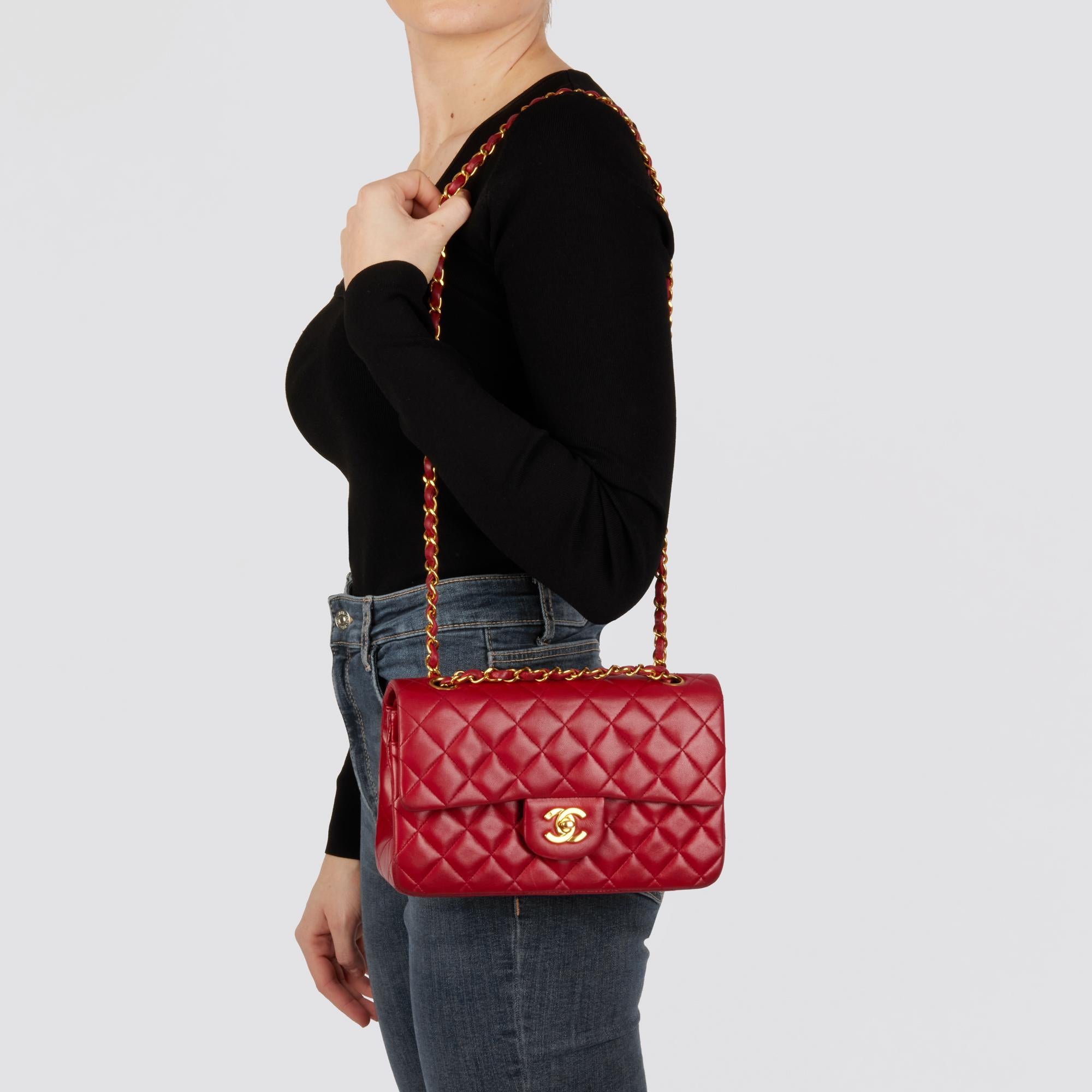 CHANEL Red Quilted Lambskin Vintage Small Classic Double Flap Bag 9
