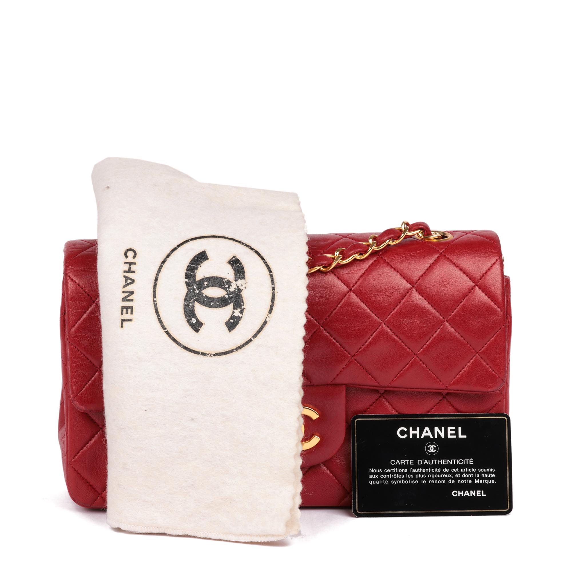 CHANEL Red Quilted Lambskin Vintage Small Classic Double Flap Bag 10