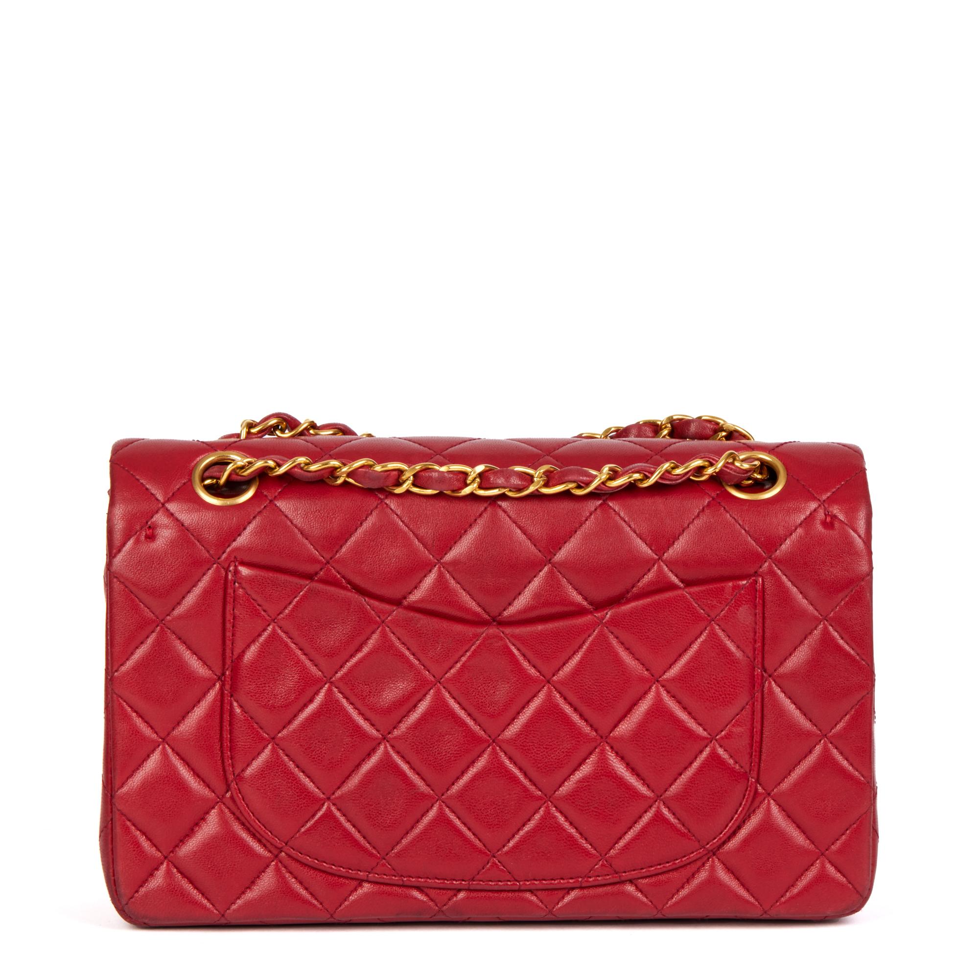Women's CHANEL Red Quilted Lambskin Vintage Small Classic Double Flap Bag