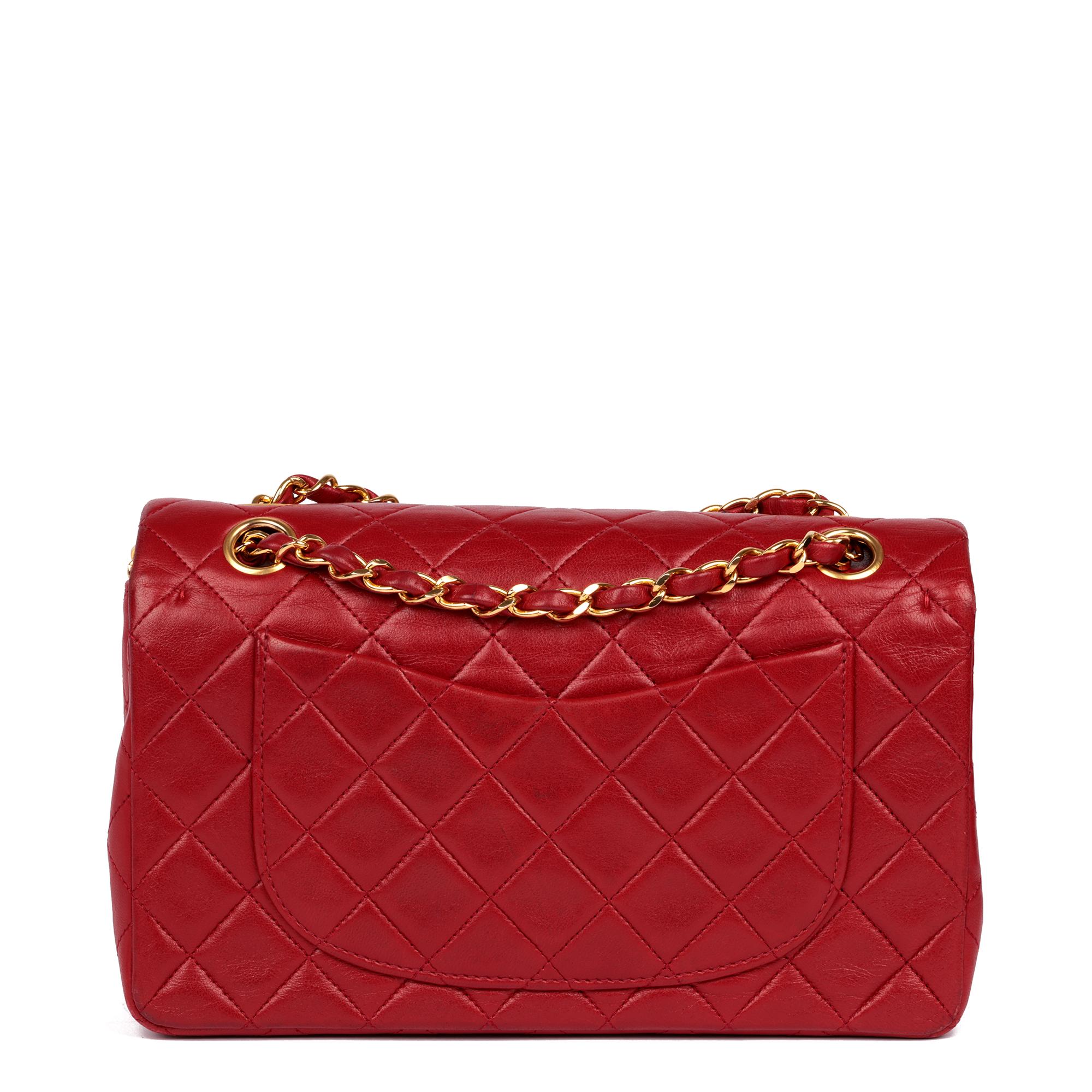 CHANEL Red Quilted Lambskin Vintage Small Classic Double Flap Bag 1