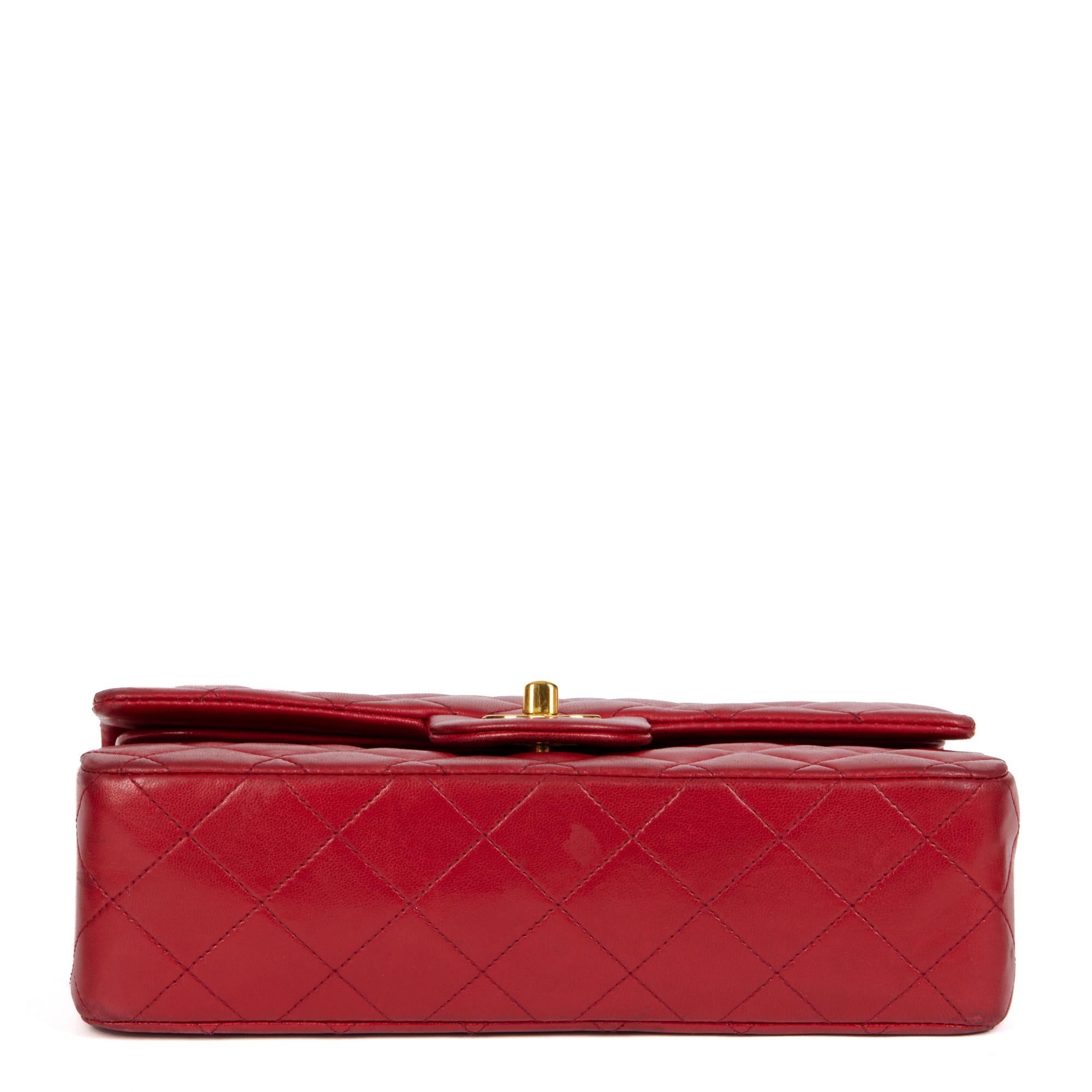 CHANEL Red Quilted Lambskin Vintage Small Classic Double Flap Bag 1