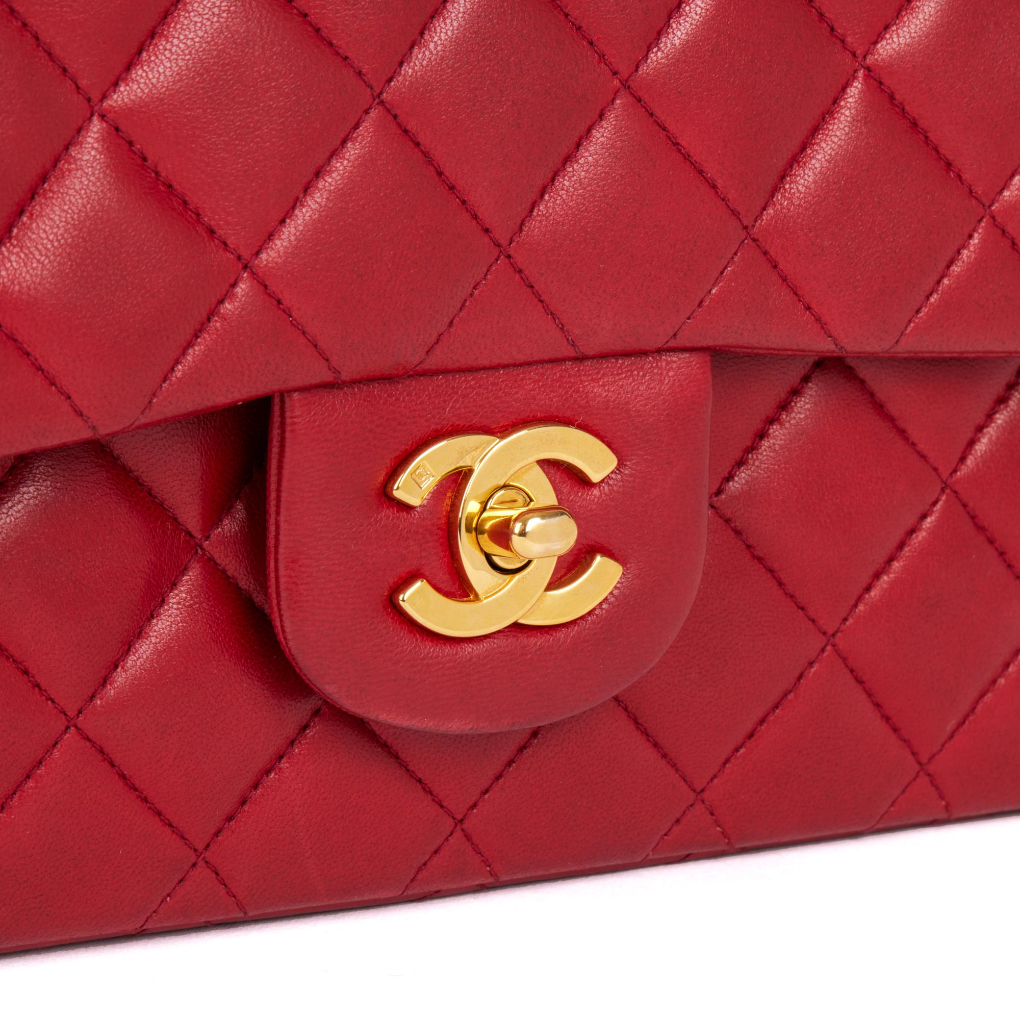 CHANEL Red Quilted Lambskin Vintage Small Classic Double Flap Bag 2