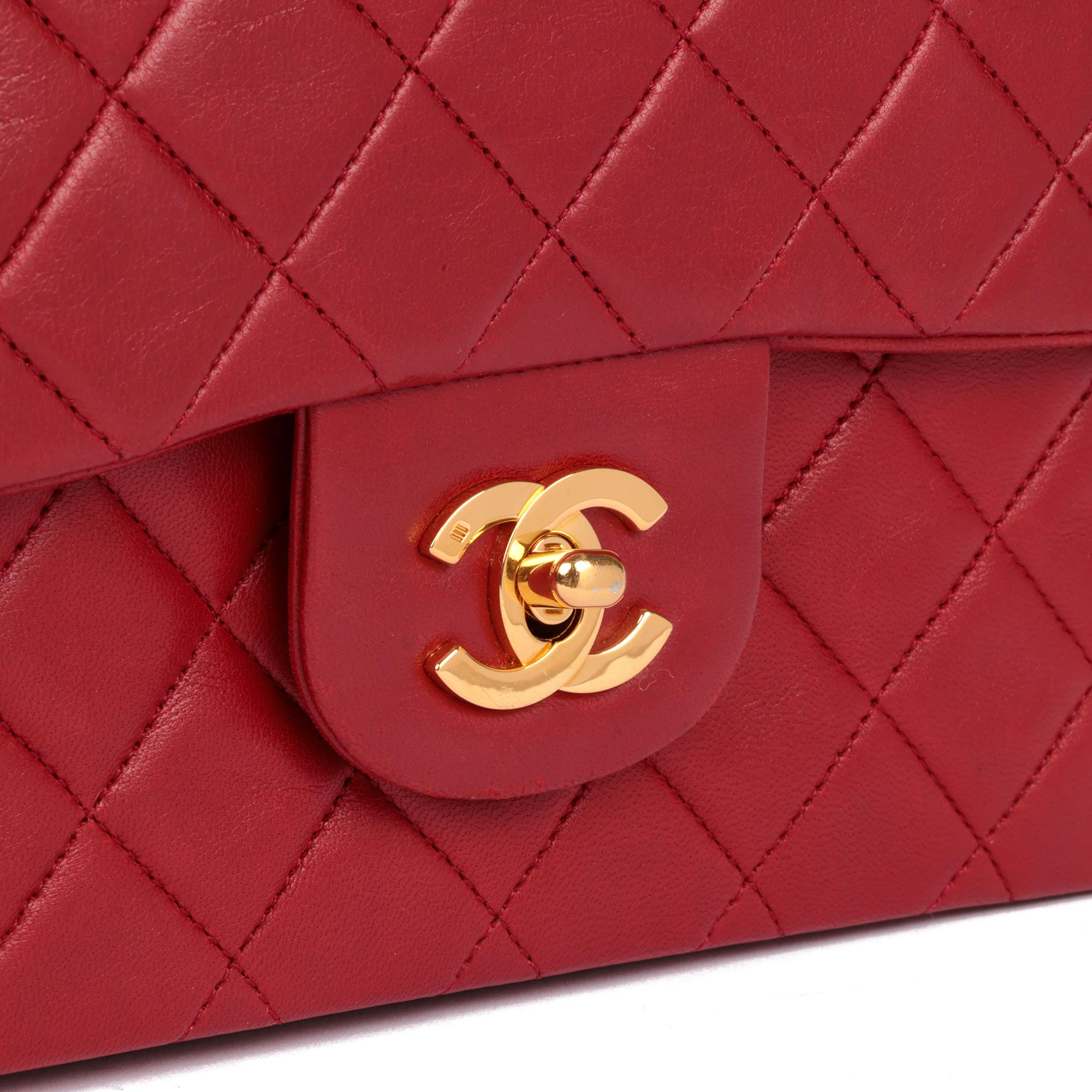 CHANEL Red Quilted Lambskin Vintage Small Classic Double Flap Bag 3
