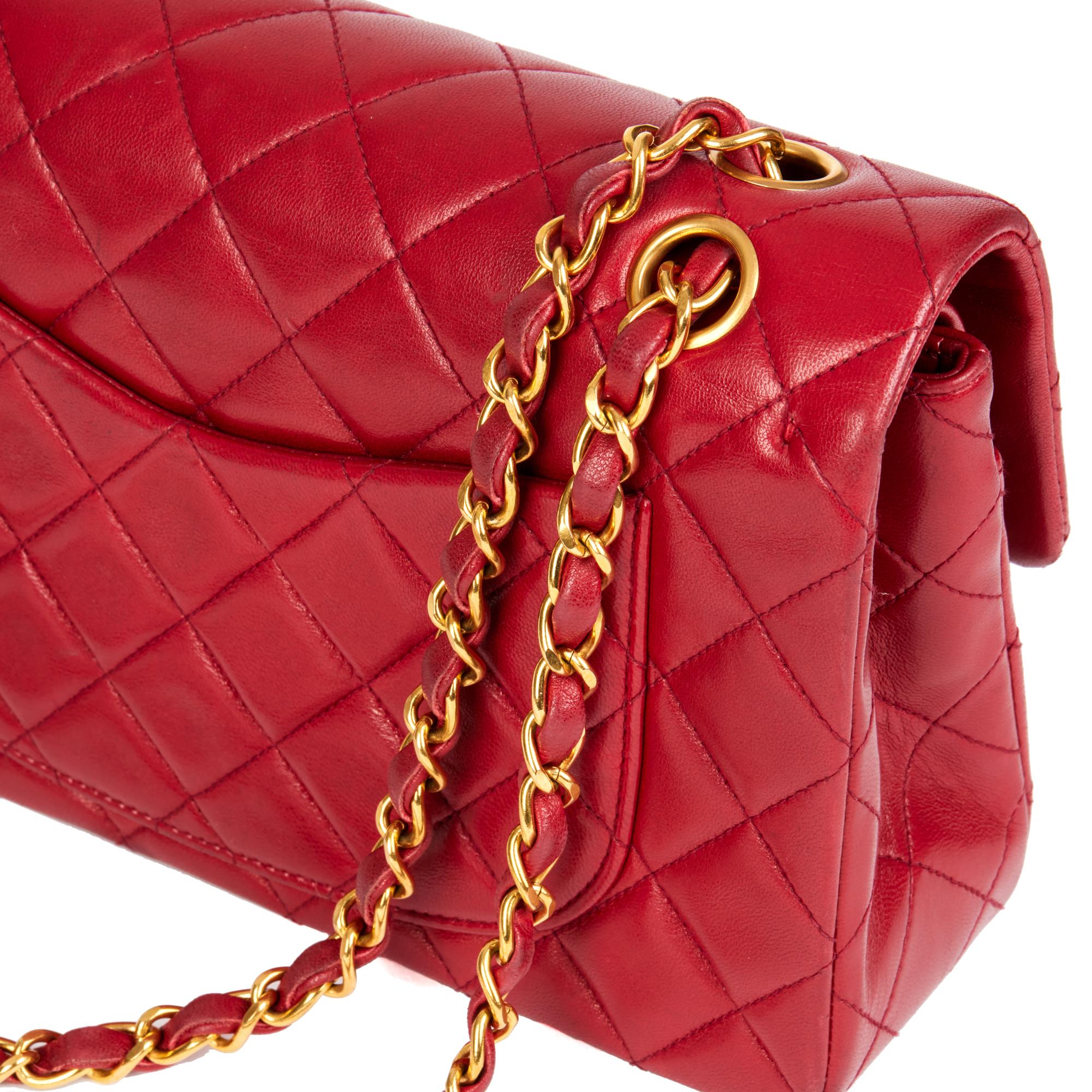 CHANEL Red Quilted Lambskin Vintage Small Classic Double Flap Bag 4