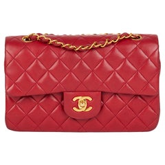 CHANEL Red Quilted Lambskin Vintage Small Classic Double Flap Bag