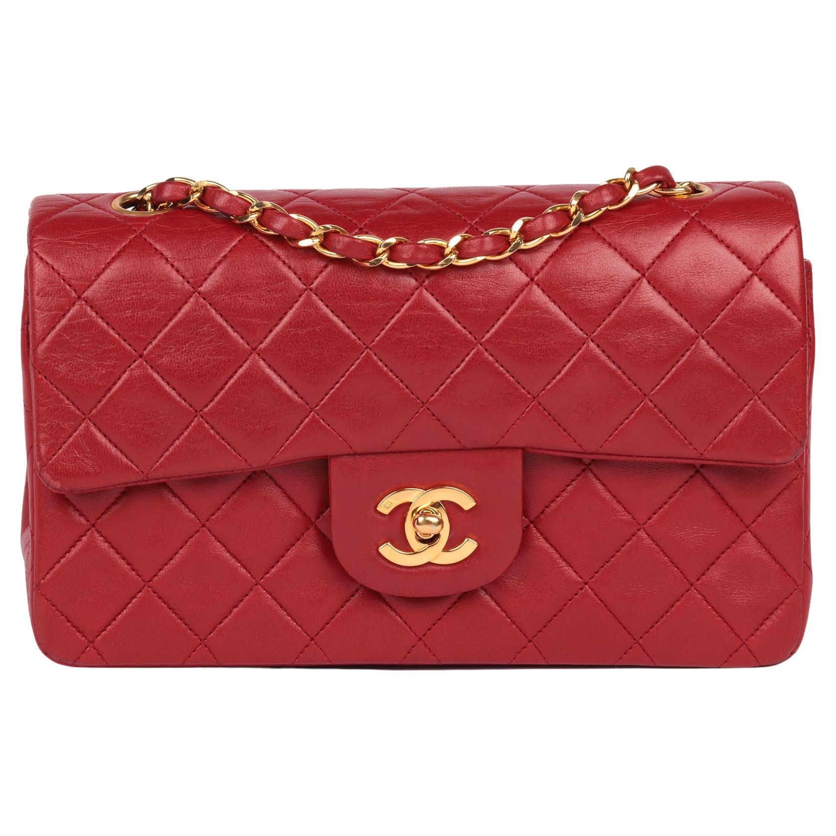 CHANEL Red Quilted Lambskin Vintage Small Classic Double Flap Bag