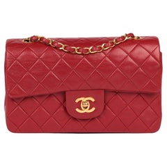 CHANEL Red Quilted Lambskin Vintage Small Classic Double Flap Bag
