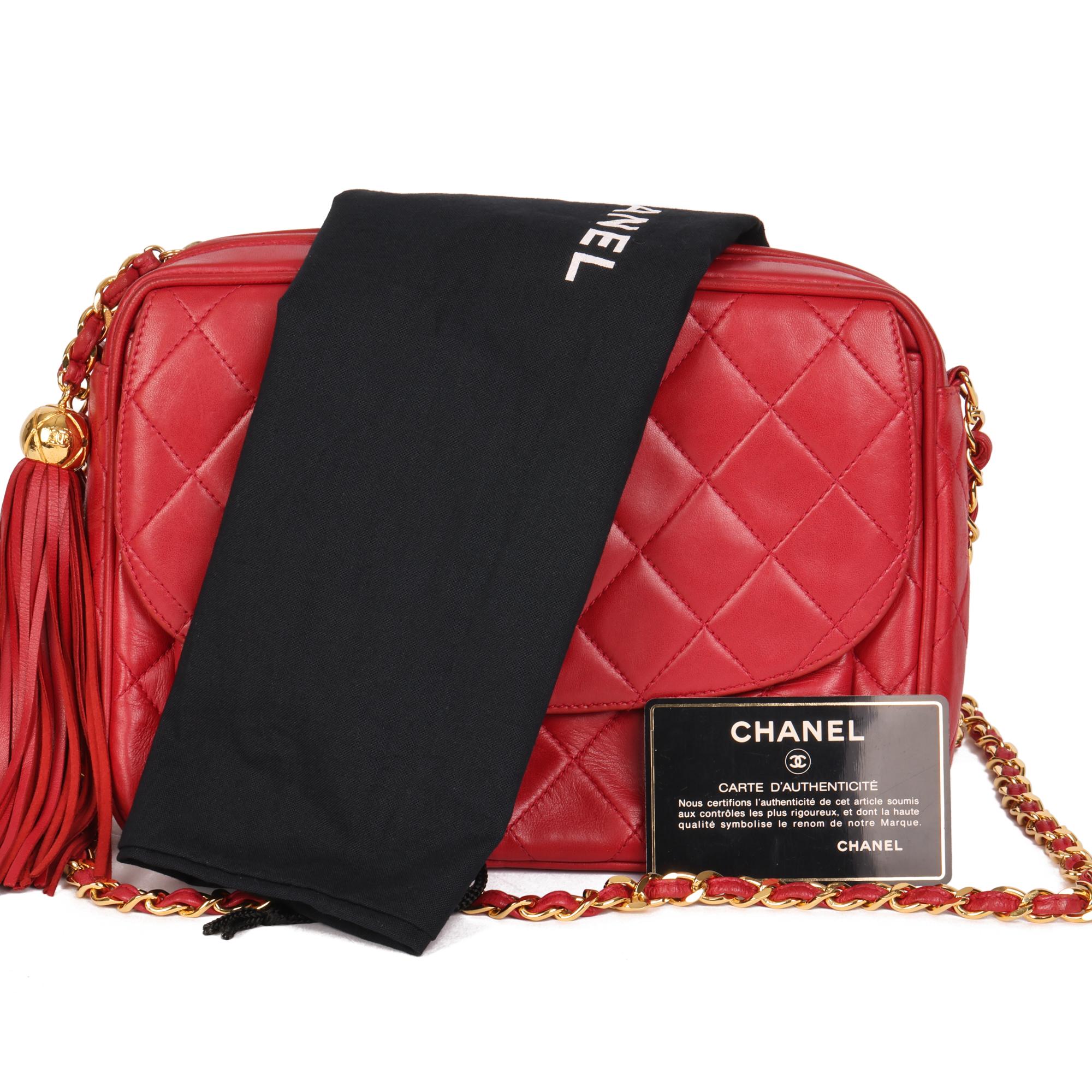 CHANEL Red Quilted Lambskin Vintage Small Classic Fringe Camera Bag 5