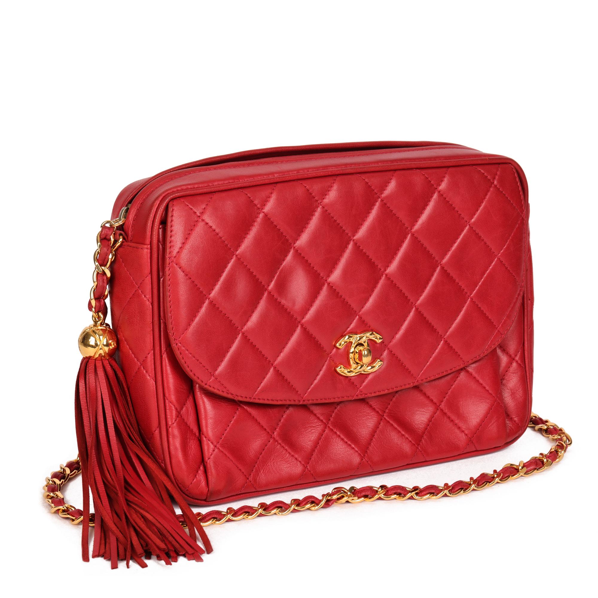 CHANEL
Red Quilted Lambskin Vintage Small Classic Fringe Camera Bag

Xupes Reference: HB4454
Serial Number: 2941533
Age (Circa): 1994
Accompanied By: Chanel Dust Bag, Authenticity Card
Authenticity Details: Authenticity Card, Serial Sticker (Made in