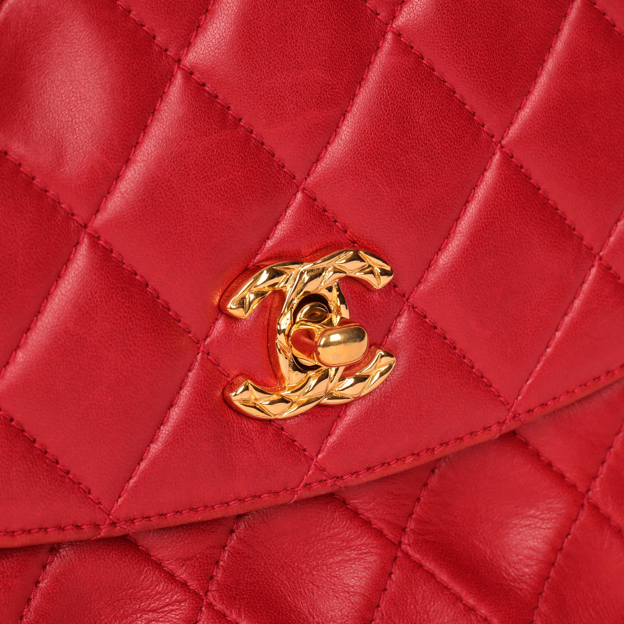 Women's CHANEL Red Quilted Lambskin Vintage Small Classic Fringe Camera Bag