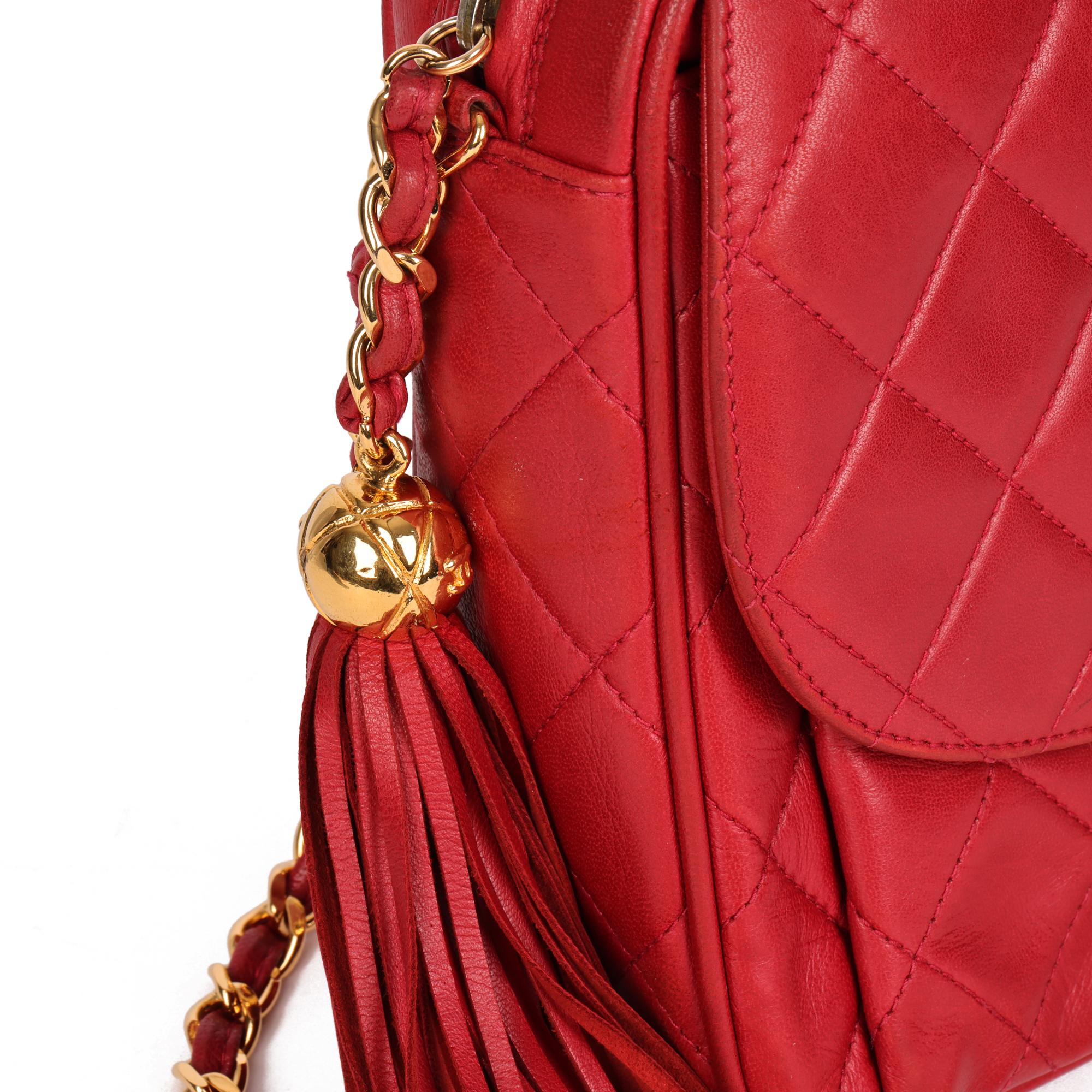 CHANEL Red Quilted Lambskin Vintage Small Classic Fringe Camera Bag 1