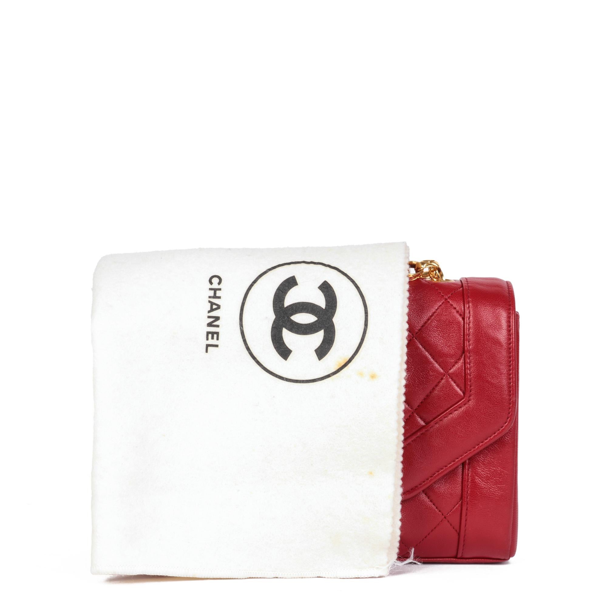 CHANEL Red Quilted Lambskin Vintage Small Diana Classic Single Flap Bag 5