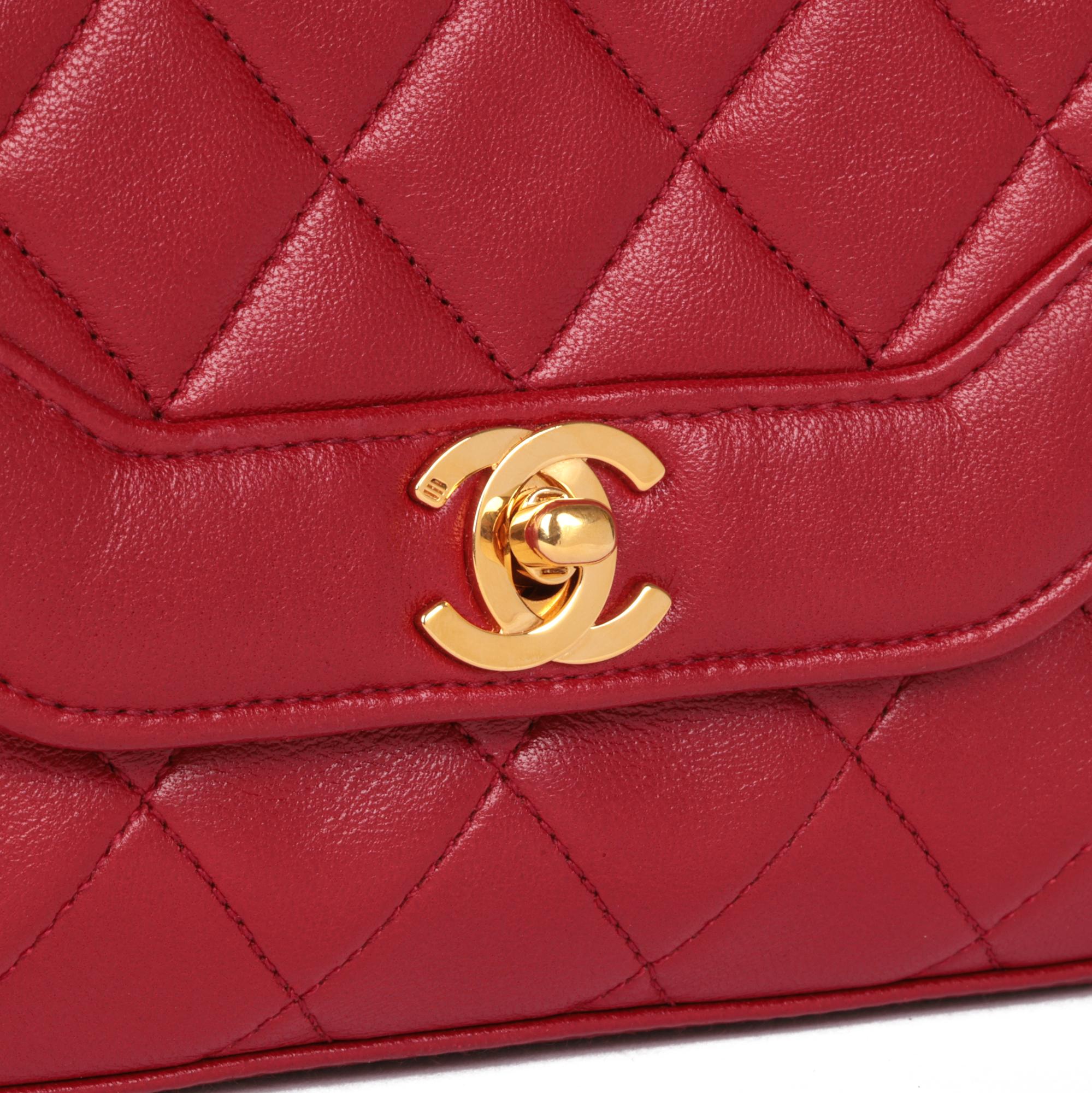 Women's CHANEL Red Quilted Lambskin Vintage Small Diana Classic Single Flap Bag