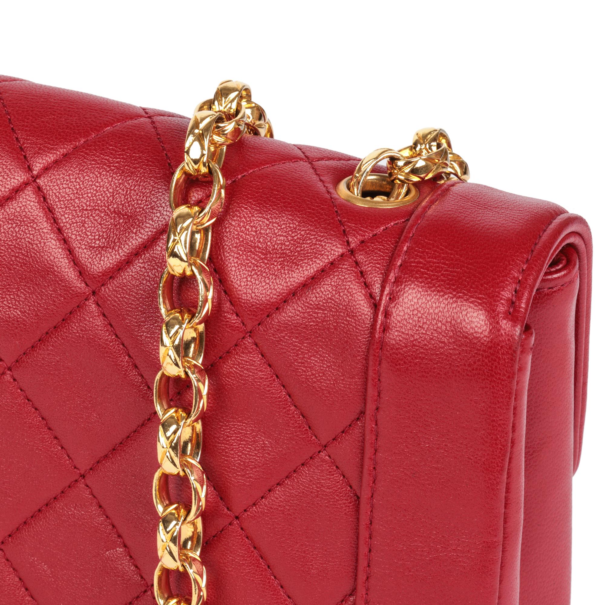 CHANEL Red Quilted Lambskin Vintage Small Diana Classic Single Flap Bag 1