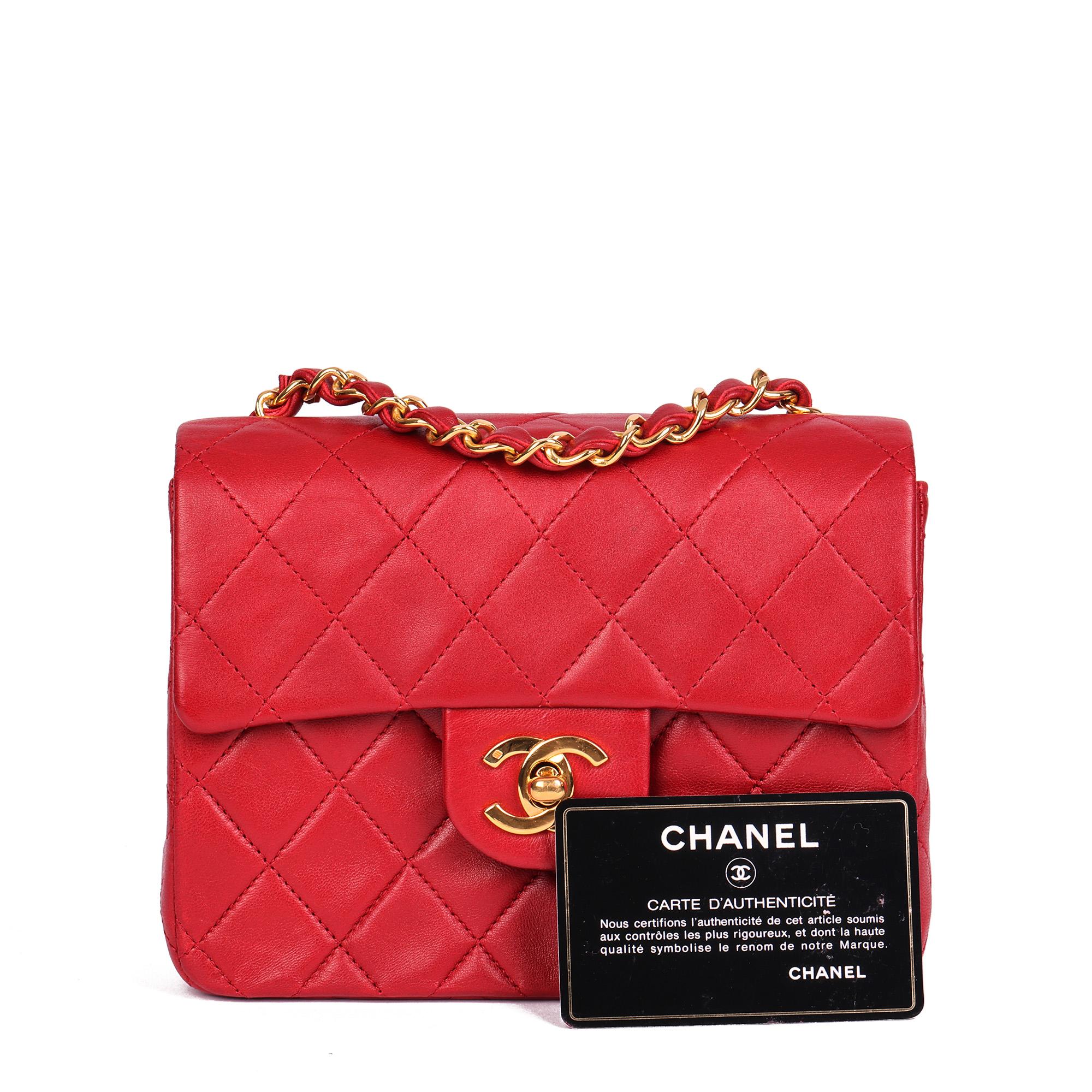 CHANEL Red Quilted Lambskin Vintage Square Mini Flap Bag 5