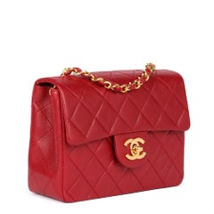 CHANEL Red Quilted Lambskin Vintage Square Mini Flap Bag