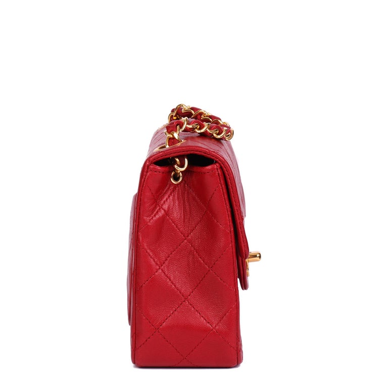 CHANEL Red Quilted Lambskin Vintage Square Mini Flap Bag In Excellent Condition For Sale In Bishop's Stortford, Hertfordshire