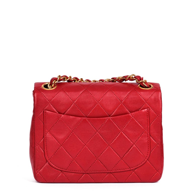 CHANEL Red Quilted Lambskin Vintage Square Mini Flap Bag