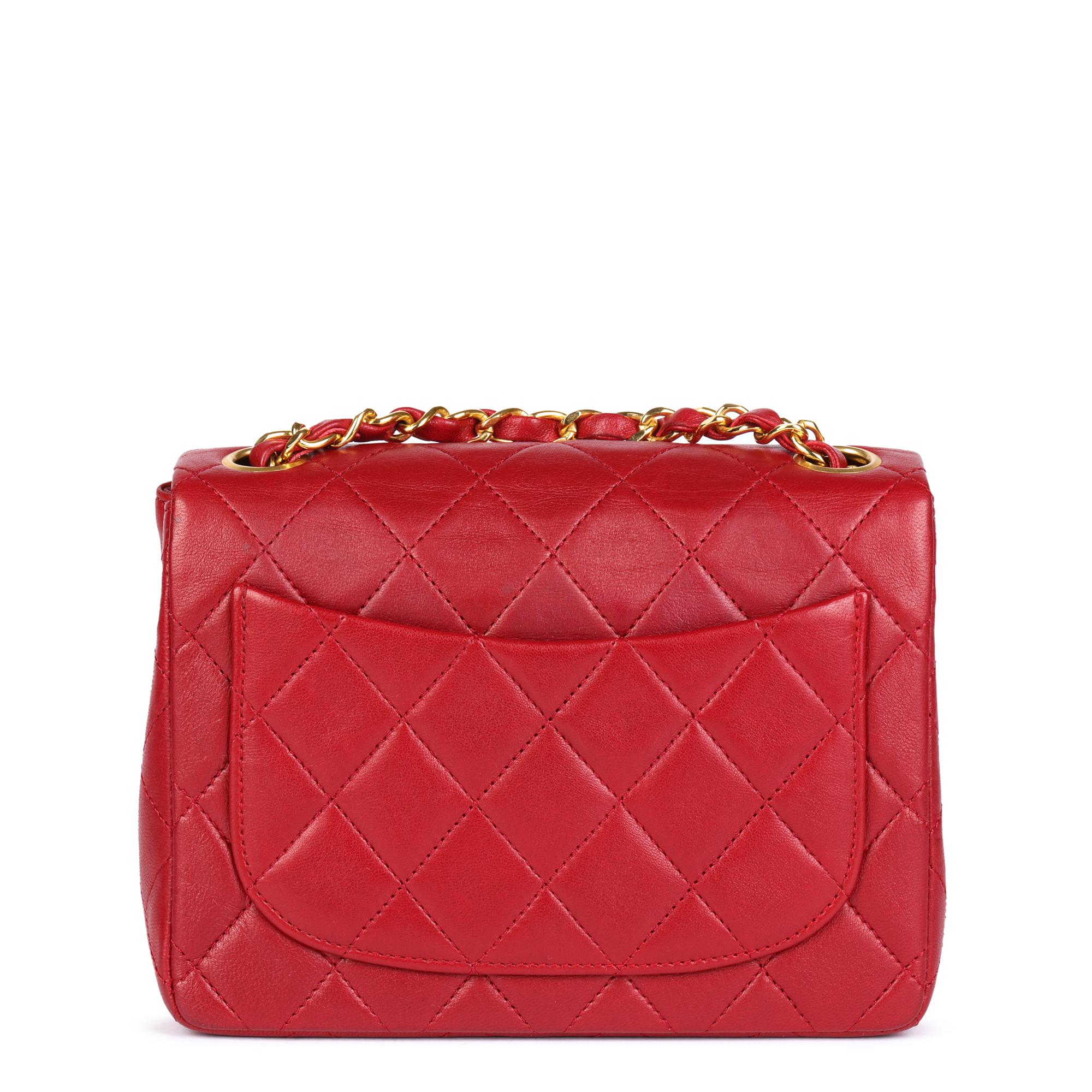 CHANEL Red Quilted Lambskin Vintage Square Mini Flap Bag In Excellent Condition In Bishop's Stortford, Hertfordshire