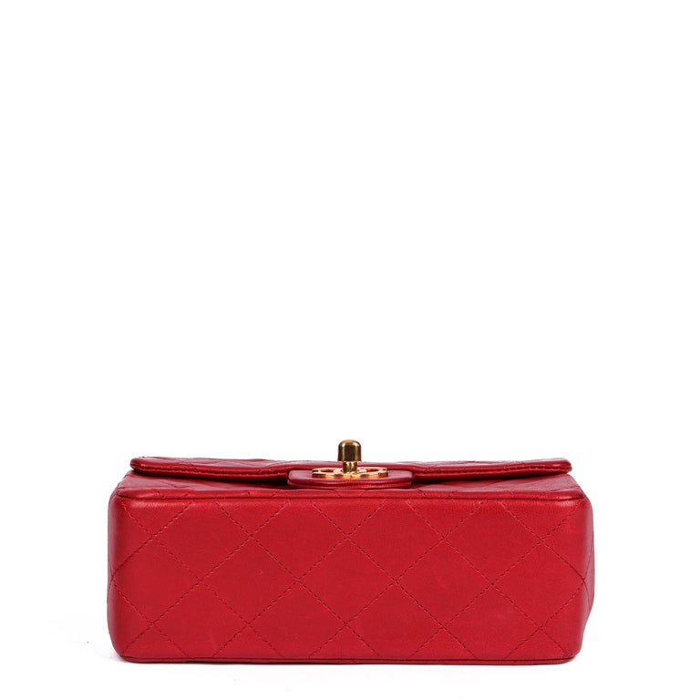 CHANEL Red Quilted Lambskin Vintage Square Mini Flap Bag For Sale 2